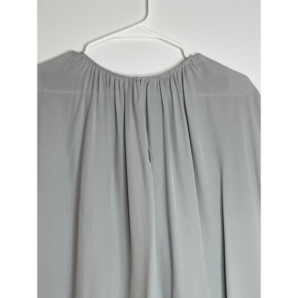 Theory 100% Silk Gathered Slit-Neck Top Blouse Gray Size Small‎ - Picture 2 of 11